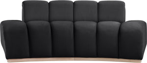 Meridian Furniture Jace Sculptural Curved Velvet Sofa with Rubberwood Base for Modern Living Rooms Black 78.5 inches 44093Black-L