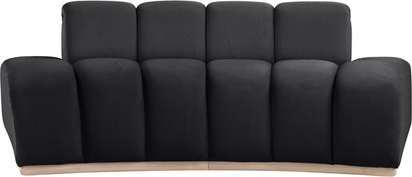 Meridian Furniture Jace Sculptural Curved Velvet Sofa with Rubberwood Base for Modern Living Rooms Black 78.5 inches 44093Black-L