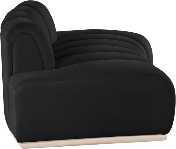 Meridian Furniture Jace Sculptural Curved Velvet Sofa with Rubberwood Base for Modern Living Rooms Black 78.5 inches 44093Black-L