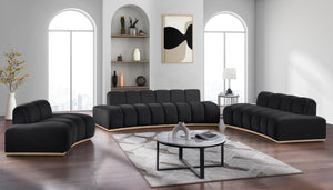 Meridian Furniture Jace Sculptural Curved Velvet Sofa with Rubberwood Base for Modern Living Rooms Black 78.5 inches 44093Black-L