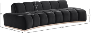 Meridian Furniture Jace Sculptural Curved Velvet Sofa with Rubberwood Base for Modern Living Rooms Black 106 inches 44093Black-S