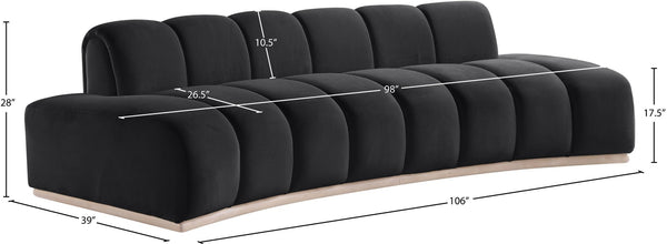 Meridian Furniture Jace Sculptural Curved Velvet Sofa with Rubberwood Base for Modern Living Rooms Black 106 inches 44093Black-S