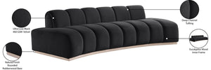 Meridian Furniture Jace Sculptural Curved Velvet Sofa with Rubberwood Base for Modern Living Rooms Black 106 inches 44093Black-S