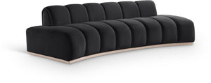 Meridian Furniture Jace Sculptural Curved Velvet Sofa with Rubberwood Base for Modern Living Rooms Black 106 inches 44093Black-S