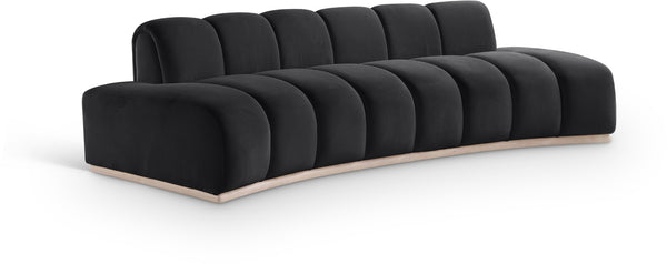 Meridian Furniture Jace Sculptural Curved Velvet Sofa with Rubberwood Base for Modern Living Rooms Black 106 inches 44093Black-S