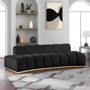 Meridian Furniture Jace Sculptural Curved Velvet Sofa with Rubberwood Base for Modern Living Rooms Black 106 inches 44093Black-S