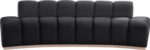 Meridian Furniture Jace Sculptural Curved Velvet Sofa with Rubberwood Base for Modern Living Rooms Black 106 inches 44093Black-S