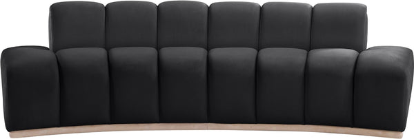 Meridian Furniture Jace Sculptural Curved Velvet Sofa with Rubberwood Base for Modern Living Rooms Black 106 inches 44093Black-S