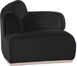 Meridian Furniture Jace Sculptural Curved Velvet Sofa with Rubberwood Base for Modern Living Rooms Black 106 inches 44093Black-S