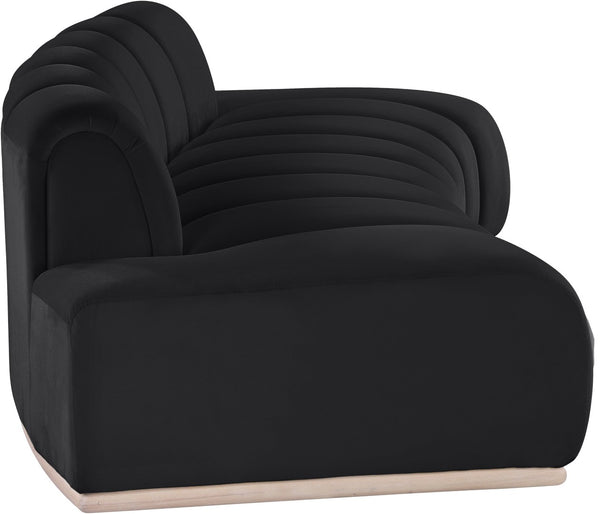 Meridian Furniture Jace Sculptural Curved Velvet Sofa with Rubberwood Base for Modern Living Rooms Black 106 inches 44093Black-S