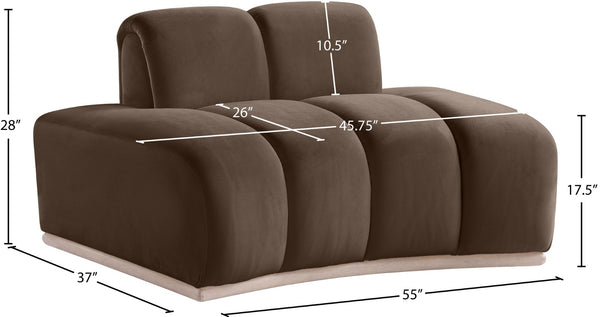 Meridian Furniture Jace Sculptural Velvet Accent Chair with Rubberwood Base and Organic Curves for Modern Interiors Brown 44093Brown-C