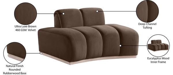 Meridian Furniture Jace Sculptural Velvet Accent Chair with Rubberwood Base and Organic Curves for Modern Interiors Brown 44093Brown-C