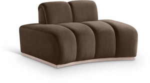 Meridian Furniture Jace Sculptural Velvet Accent Chair with Rubberwood Base and Organic Curves for Modern Interiors Brown 44093Brown-C