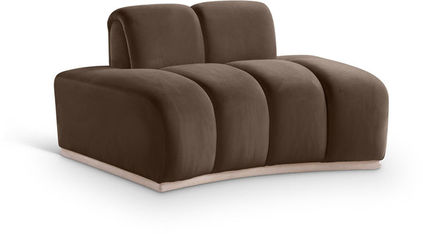 Meridian Furniture Jace Sculptural Velvet Accent Chair with Rubberwood Base and Organic Curves for Modern Interiors Brown 44093Brown-C