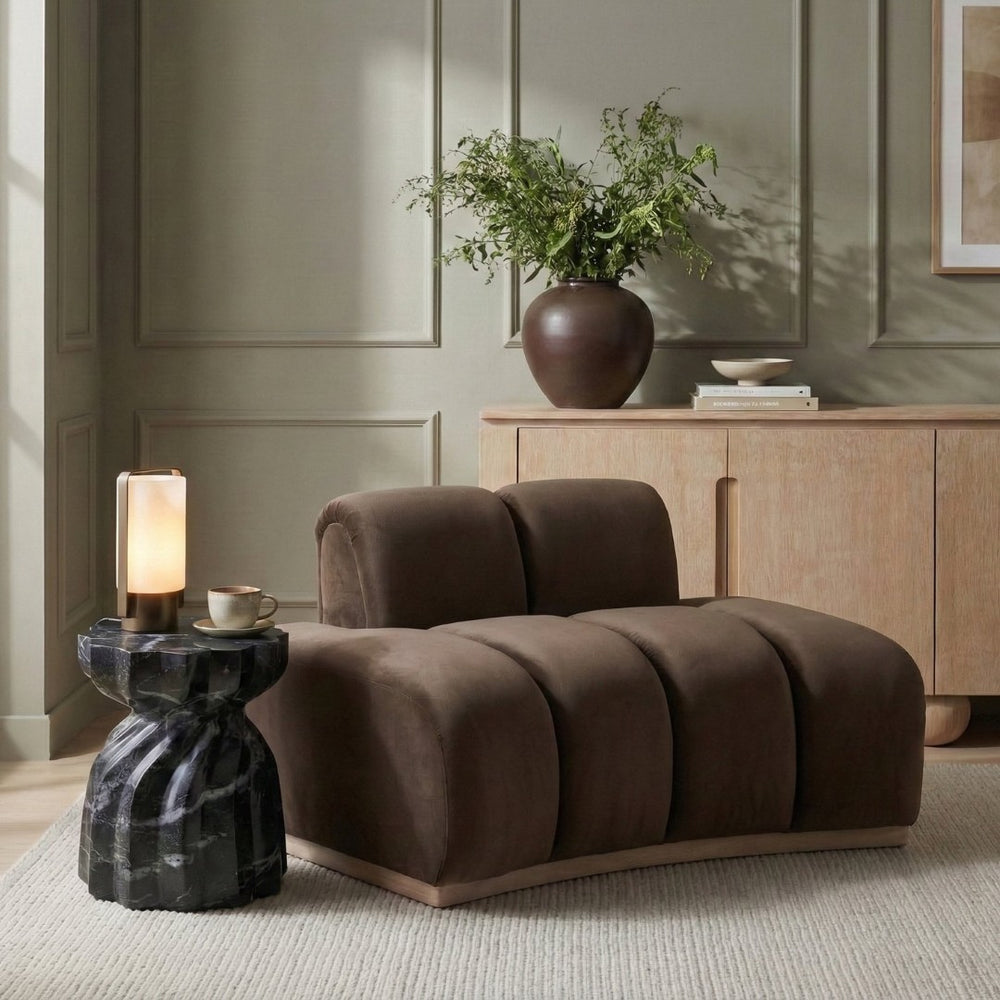 Meridian Furniture Jace Sculptural Velvet Accent Chair with Rubberwood Base and Organic Curves for Modern Interiors Brown 44093Brown-C