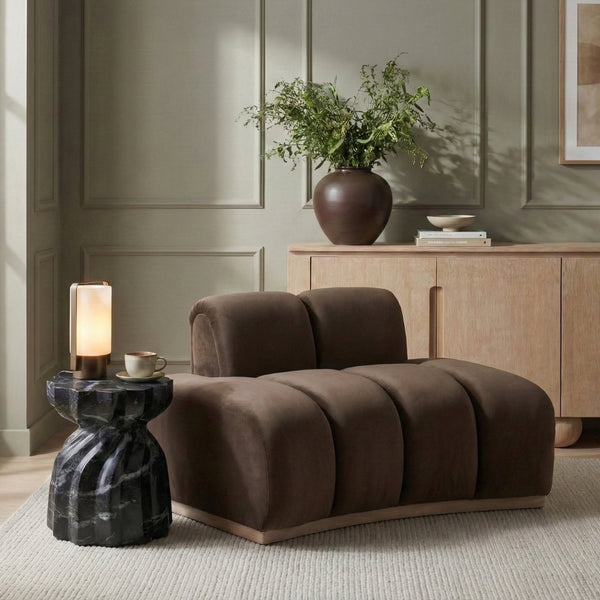 Meridian Furniture Jace Sculptural Velvet Accent Chair with Rubberwood Base and Organic Curves for Modern Interiors Brown 44093Brown-C