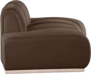 Meridian Furniture Jace Sculptural Velvet Accent Chair with Rubberwood Base and Organic Curves for Modern Interiors Brown 44093Brown-C