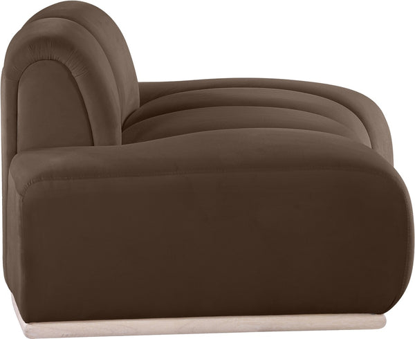 Meridian Furniture Jace Sculptural Velvet Accent Chair with Rubberwood Base and Organic Curves for Modern Interiors Brown 44093Brown-C