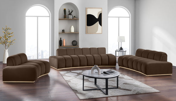 Meridian Furniture Jace Sculptural Velvet Accent Chair with Rubberwood Base and Organic Curves for Modern Interiors Brown 44093Brown-C