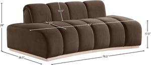 Meridian Furniture Jace Sculptural Curved Velvet Sofa with Rubberwood Base for Modern Living Rooms Brown 78.5 inches 44093Brown-L