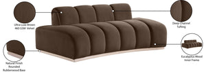 Meridian Furniture Jace Sculptural Curved Velvet Sofa with Rubberwood Base for Modern Living Rooms Brown 78.5 inches 44093Brown-L