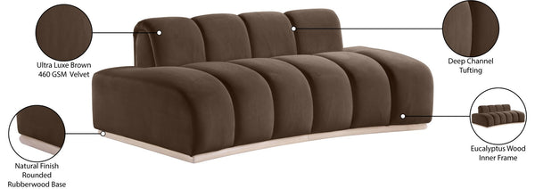 Meridian Furniture Jace Sculptural Curved Velvet Sofa with Rubberwood Base for Modern Living Rooms Brown 78.5 inches 44093Brown-L