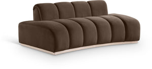 Meridian Furniture Jace Sculptural Curved Velvet Sofa with Rubberwood Base for Modern Living Rooms Brown 78.5 inches 44093Brown-L