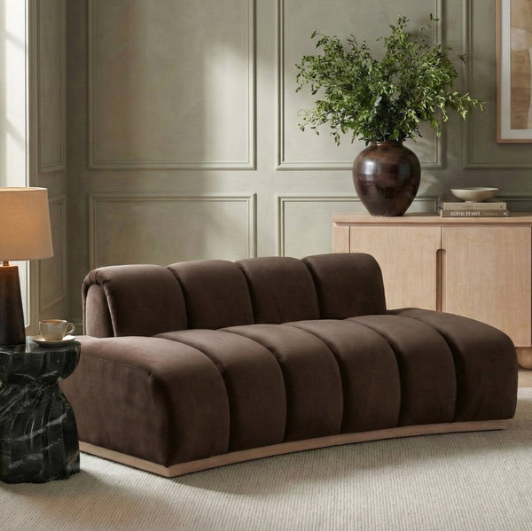 Meridian Furniture Jace Sculptural Curved Velvet Sofa with Rubberwood Base for Modern Living Rooms Brown 78.5 inches 44093Brown-L