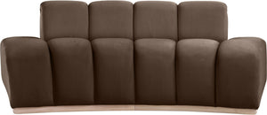 Meridian Furniture Jace Sculptural Curved Velvet Sofa with Rubberwood Base for Modern Living Rooms Brown 78.5 inches 44093Brown-L