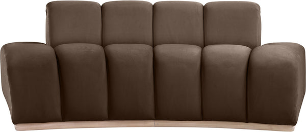 Meridian Furniture Jace Sculptural Curved Velvet Sofa with Rubberwood Base for Modern Living Rooms Brown 78.5 inches 44093Brown-L