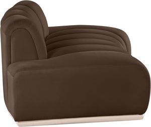 Meridian Furniture Jace Sculptural Curved Velvet Sofa with Rubberwood Base for Modern Living Rooms Brown 78.5 inches 44093Brown-L