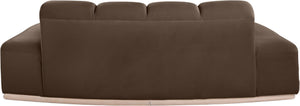 Meridian Furniture Jace Sculptural Curved Velvet Sofa with Rubberwood Base for Modern Living Rooms Brown 78.5 inches 44093Brown-L