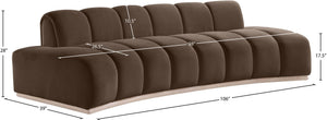 Meridian Furniture Jace Sculptural Curved Velvet Sofa with Rubberwood Base for Modern Living Rooms Brown 106 inches 44093Brown-S