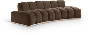 Meridian Furniture Jace Sculptural Curved Velvet Sofa with Rubberwood Base for Modern Living Rooms Brown 106 inches 44093Brown-S