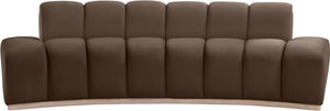 Meridian Furniture Jace Sculptural Curved Velvet Sofa with Rubberwood Base for Modern Living Rooms Brown 106 inches 44093Brown-S