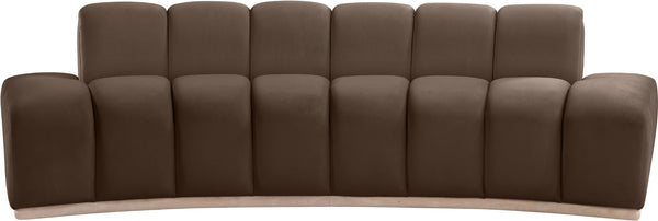 Meridian Furniture Jace Sculptural Curved Velvet Sofa with Rubberwood Base for Modern Living Rooms Brown 106 inches 44093Brown-S