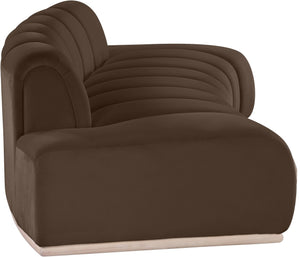 Meridian Furniture Jace Sculptural Curved Velvet Sofa with Rubberwood Base for Modern Living Rooms Brown 106 inches 44093Brown-S