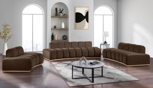 Meridian Furniture Jace Sculptural Curved Velvet Sofa with Rubberwood Base for Modern Living Rooms Brown 106 inches 44093Brown-S