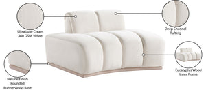 Meridian Furniture Jace Sculptural Velvet Accent Chair with Rubberwood Base and Organic Curves for Modern Interiors Cream 44093Cream-C