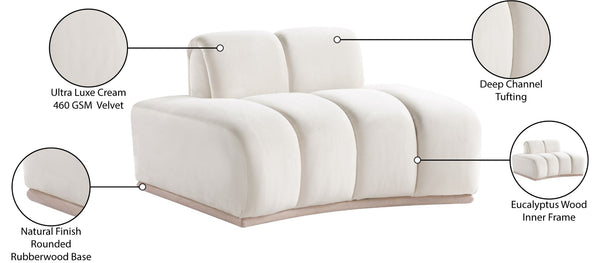 Meridian Furniture Jace Sculptural Velvet Accent Chair with Rubberwood Base and Organic Curves for Modern Interiors Cream 44093Cream-C