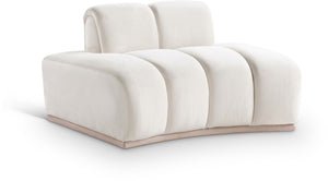 Meridian Furniture Jace Sculptural Velvet Accent Chair with Rubberwood Base and Organic Curves for Modern Interiors Cream 44093Cream-C