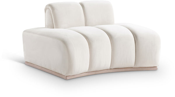 Meridian Furniture Jace Sculptural Velvet Accent Chair with Rubberwood Base and Organic Curves for Modern Interiors Cream 44093Cream-C