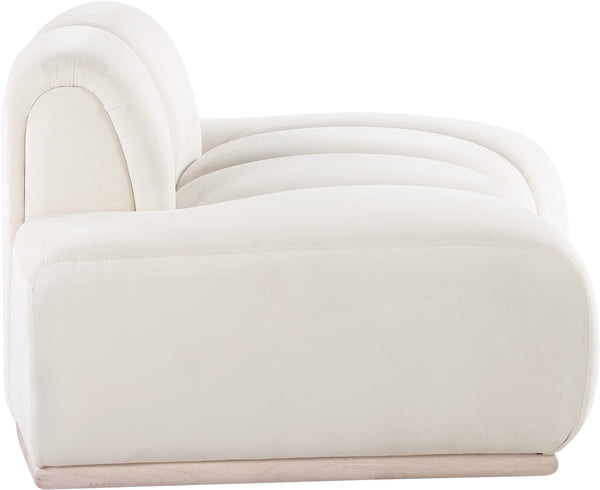 Meridian Furniture Jace Sculptural Velvet Accent Chair with Rubberwood Base and Organic Curves for Modern Interiors Cream 44093Cream-C