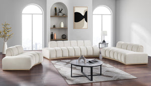 Meridian Furniture Jace Sculptural Velvet Accent Chair with Rubberwood Base and Organic Curves for Modern Interiors Cream 44093Cream-C