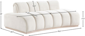 Meridian Furniture Jace Sculptural Curved Velvet Sofa with Rubberwood Base for Modern Living Rooms Cream 78.5 inches 44093Cream-L