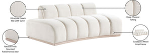 Meridian Furniture Jace Sculptural Curved Velvet Sofa with Rubberwood Base for Modern Living Rooms Cream 78.5 inches 44093Cream-L