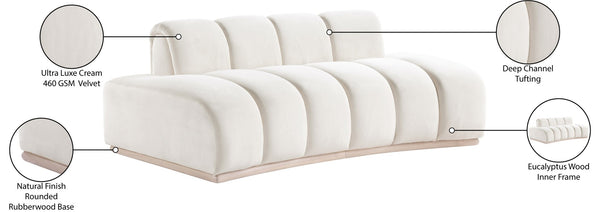 Meridian Furniture Jace Sculptural Curved Velvet Sofa with Rubberwood Base for Modern Living Rooms Cream 78.5 inches 44093Cream-L