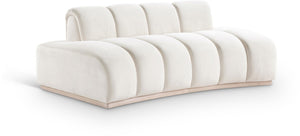 Meridian Furniture Jace Sculptural Curved Velvet Sofa with Rubberwood Base for Modern Living Rooms Cream 78.5 inches 44093Cream-L