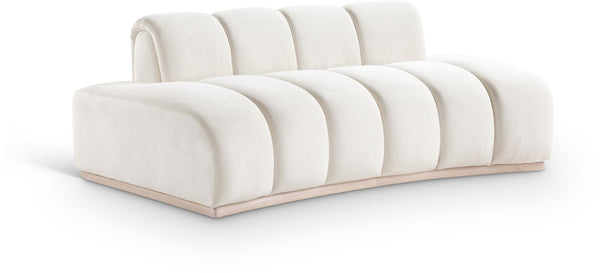 Meridian Furniture Jace Sculptural Curved Velvet Sofa with Rubberwood Base for Modern Living Rooms Cream 78.5 inches 44093Cream-L
