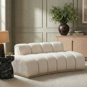 Meridian Furniture Jace Sculptural Curved Velvet Sofa with Rubberwood Base for Modern Living Rooms Cream 78.5 inches 44093Cream-L